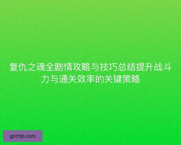 复仇之魂全剧情攻略与技巧总结提升战斗力与通关效率的关键策略