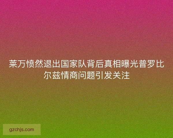 莱万愤然退出国家队背后真相曝光普罗比尔兹情商问题引发关注